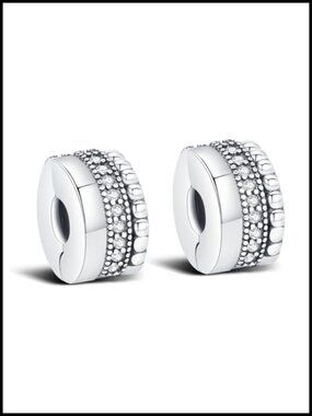 925 Silver Pave CZ Clip Spacer Charm for Bracelets Stopper Bead 2pcs